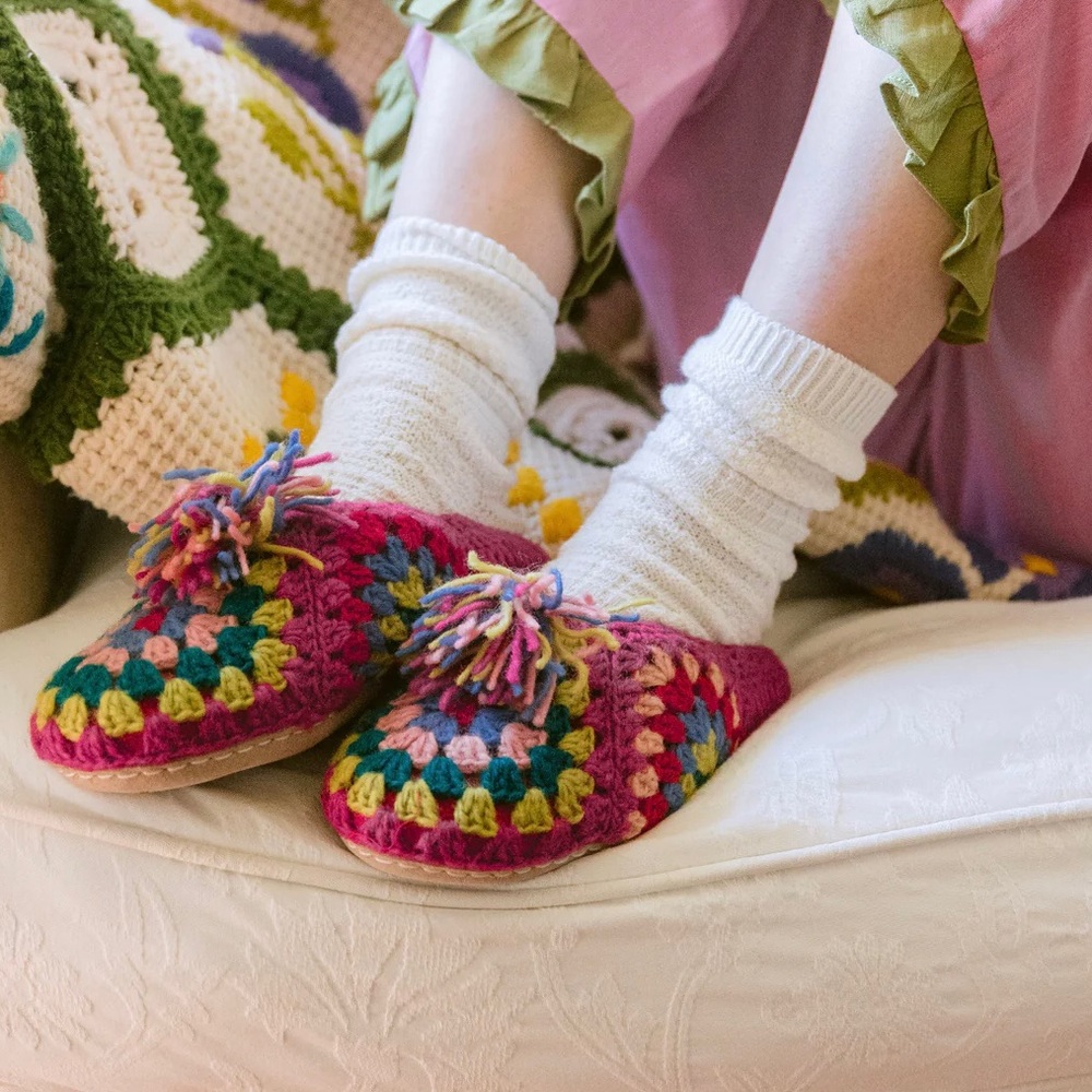 French Knot Granny Square Slippers